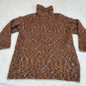 VTG Express Y2K Knit Brown Gold Metallic Chunky Mohair Turtleneck Long Sweater M